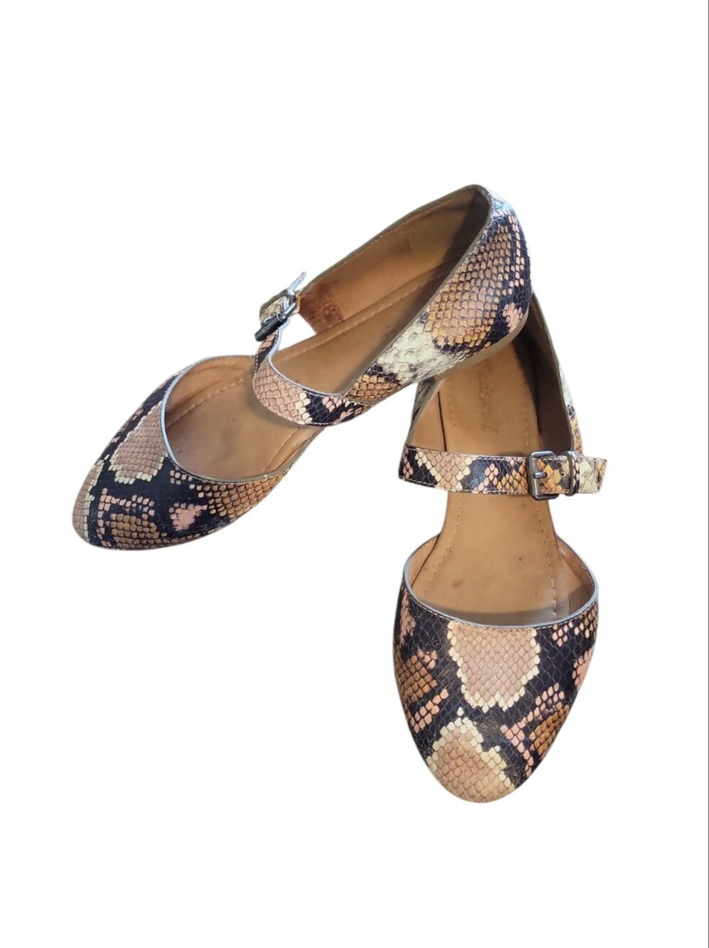 Madewell The Alina Leather D'Orsay Snake-Print Mary Jane Flats in Tan and Black - Picture 2 of 9
